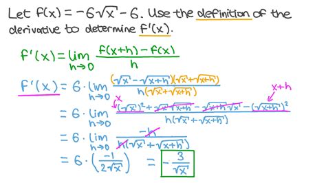 Question Video: Finding the Derivative of a Root Function Using the ...