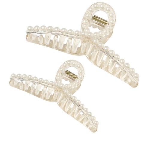 ANNA CREATIONS 2 Pcs Pearl Large Hair Claw Clips Long Hair Jaw Clips ...