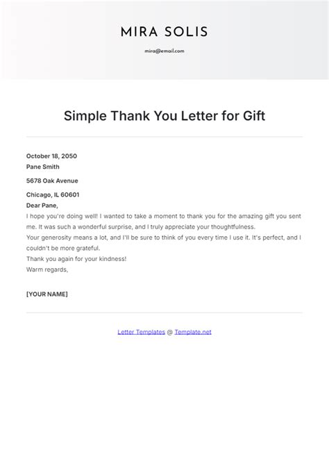 Free Thank you Letter for Gift Template to Edit Online