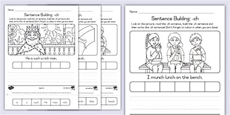 Grade 1 English - Phonics - Worksheet: Sentence Building: -ch