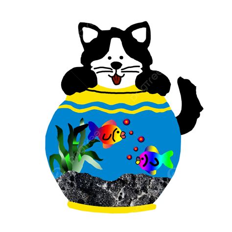 Comical Cat In The Fish Bowl Canine, Creature, Domesticated, Goldfish PNG Transparent Image and ...