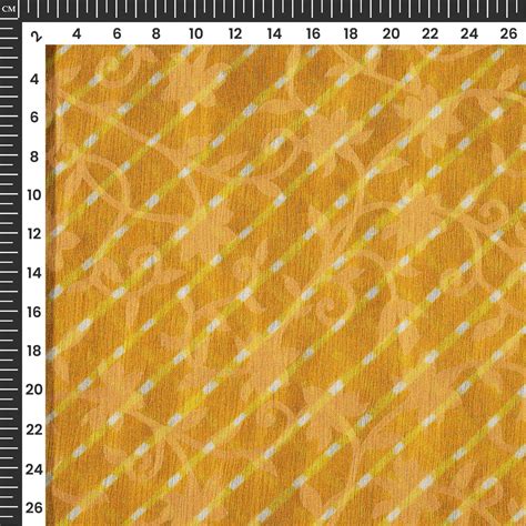 Honey Yellow Leheriya Pattern Digital Print Floral Brasso Fabric ...