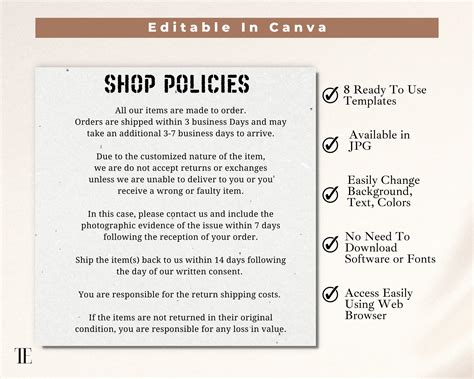 Returns and Refunds Policy Template for Etsy Shop, Etsy Shop Policies ...