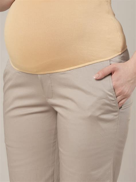 Beige Stretchy Cotton Wide Leg Maternity Pants