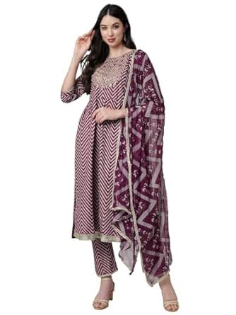 Buy Amayra Women's Rayon Embroidered Nayra Cut Kurta with Pant and ...