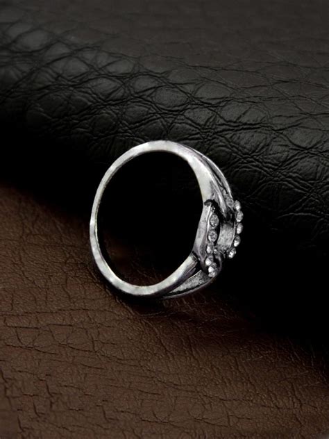 AANA Oxidised Silver Plated Geometric Design Finger Ring – Jumkey ...