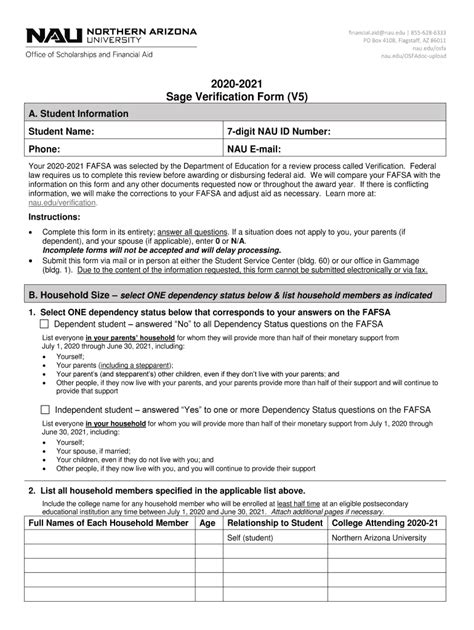 2019-2026 NAU Sage Verification Form (V5) Fill Online, Printable ...