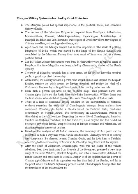 Maurya Military System: Insights from Greek Historians (HIS101) - Studocu
