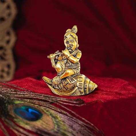 Buy TIED RIBBONS Brass Lord Krishna Idol Murti (Small, 10 cm x 8 cm ...