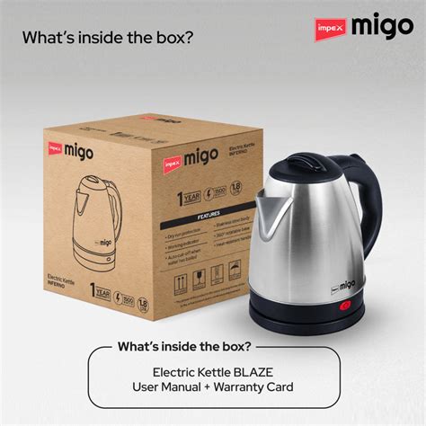 Impex Migo Inferno Stainless Steel Electric Kettle 1.8 Litre 1500 Watt ...