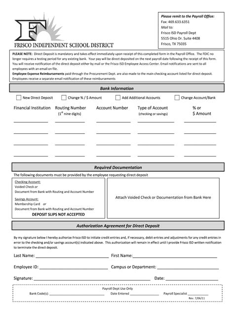 2011-2026 Form Frisco Direct Deposit - Blank Fillable Template | Fill ...