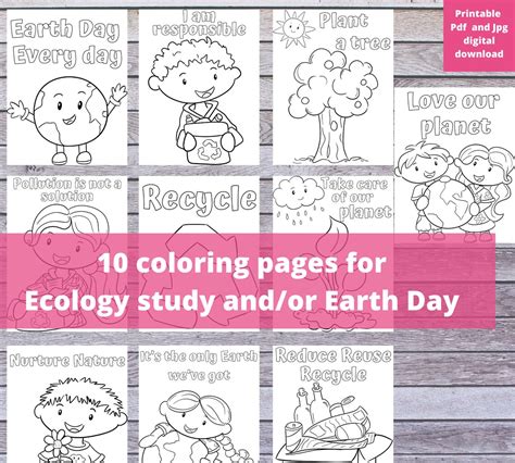 Ecology Earth Day Coloring Pages for Kids Printable Activity | Etsy