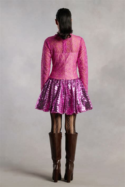 Samantha Pink Lace and Sequins Mini Dress – Zabella