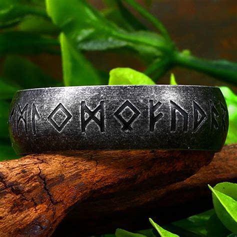 Buy Futhark Ring Nordic Viking Jewelry Black Norse Rune Rings for Men ...