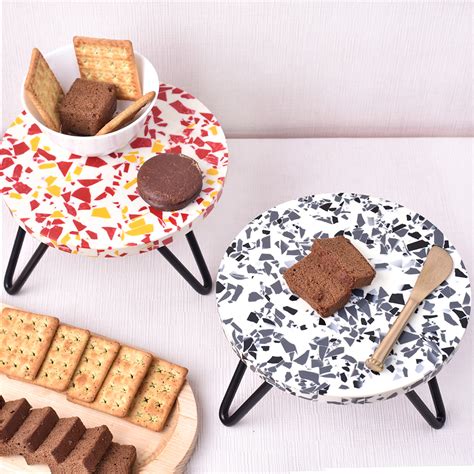 Red and Black Terrazzo Wood and Resin Cake Stand for Dessert, Fruit and ...