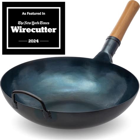 YOSUKATA 34 cm Blue Carbon Steel Wok Pan – Pre-Seasoned Flat Bottom Wok ...