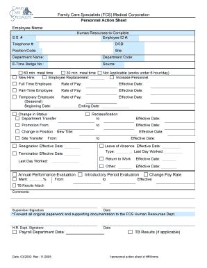 Fillable Online Medical Corporation Personnel Action Sheet Employee ...