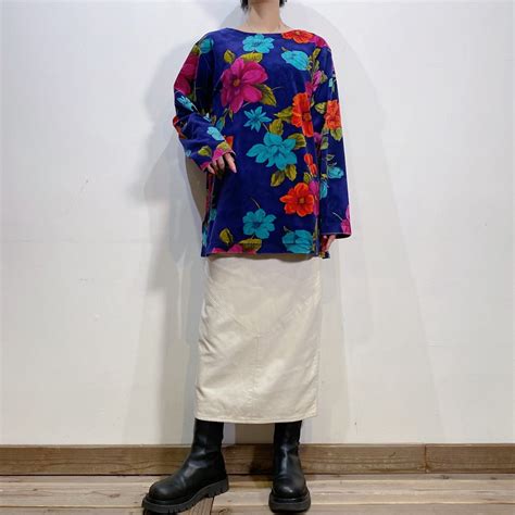 navy flower printed velvet top【535】 | LEMON