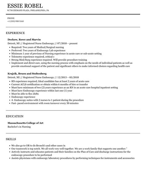 Registered Nurse Endoscopy Resume Samples | Velvet Jobs