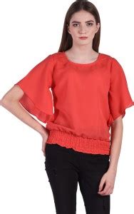 Bonarsh Casual Flutter Sleeve Solid Women Red Top - Buy Bonarsh Casual ...