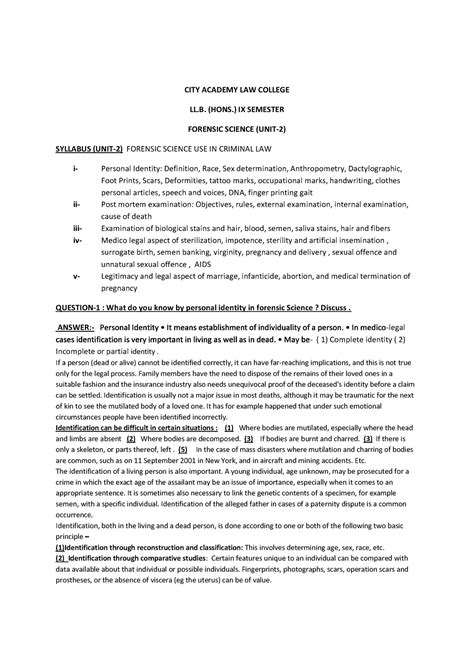 1 - law - CITY ACADEMY LAW COLLEGE LL. (HONS.) IX SEMESTER FORENSIC ...