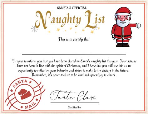 Free Printable Naughty List Warning Letter From Santa
