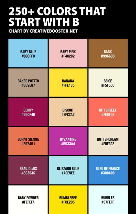 250+ Colors that Start with B (Names and Color Codes) – CreativeBooster