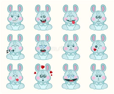 Set of Cute Bunny with Different Emotions. Character Cartoon Rabbit ...