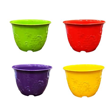 SHOPMEFAST 8-Inch Plastic Planters Flower Pots Modern Decorative ...