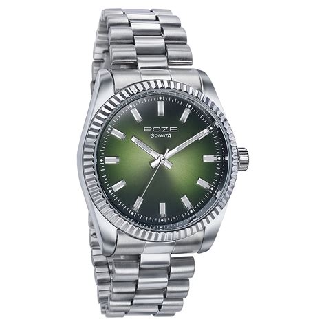 Buy Online Sonata Poze Quartz Analog Green Dial Silver Color Metal ...