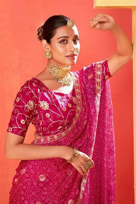 Buy Pink Bandhani Saree Online | Saree Buta | zb131243