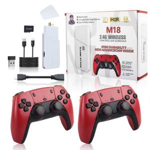 NYNTNIN M18 RED 4K Ultra HD Game Stick 64GB with 2 Wireless Controllers ...