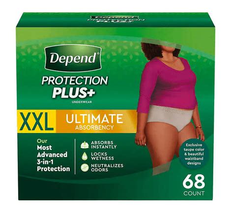 Depend Protection Plus Ultimate Adult Incontinence Diapers for Women, Size: XXL (68Ct) - Walmart.com