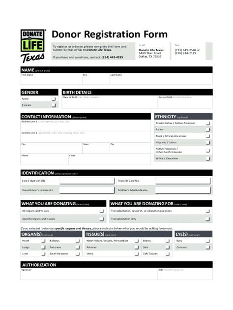 Donor Registration Form - Blank Fillable Template | Fill Out, Print ...