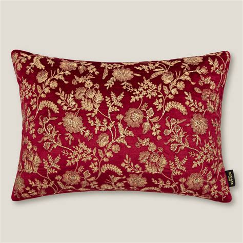 Buy Abelia Embroidered Red Velvet Cushion Cover Online – Address Home
