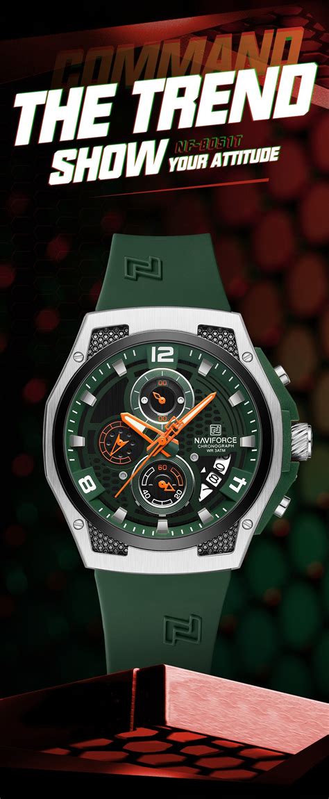 Naviforce NF8051T Green & Silver silicon strap Analog Watch – Alix Store