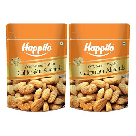 Happilo Natural Popular Almonds 400g (Pack of 2) | Badam Giri, Healthy ...