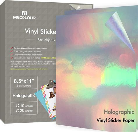 Buy MECOLOUR Printable Holographic Sticker Paper 8.5'' 11'' 10 Sheets ...