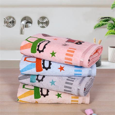Rangoli Kids Printed Cotton Bath Towel Set of 4 | Anti-Bacterial, Ultr