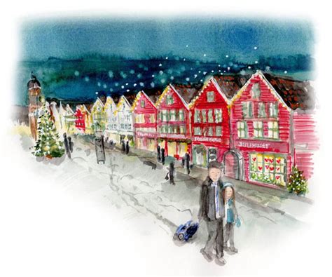 Christmas in Bryggen Bergen Norway Painting - Posters by Tallenge Store ...