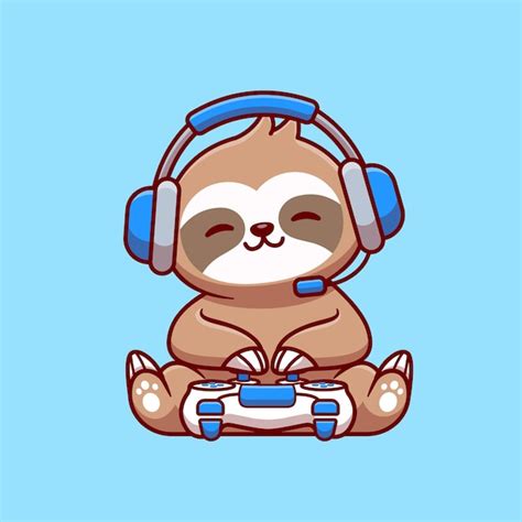 Cute sloth gaming cartoon illustration | Premium Vector