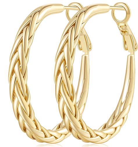 Amazon.com: SPOINT Gold Hoop Earrings 14K Gold Hoop Earrings Large ...
