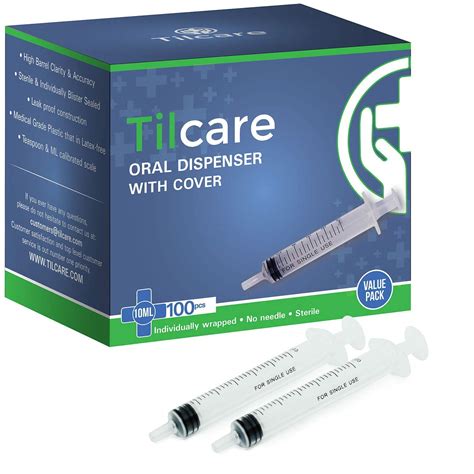 10ml Oral Dispenser Syringe with Cover 100 Pack by Tilcare - Sterile ...