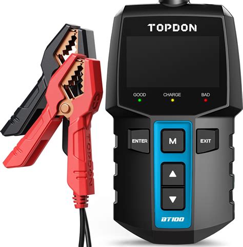 TOPDON BT100 Battery Tester,12V 100-2000CCA Car Battery Tester with Cranking Charging Tests ...