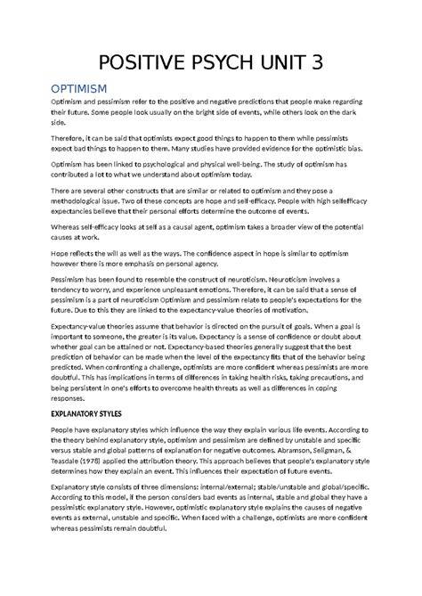 POS 333: Positive Psychology - Unit 3 Assignment on Optimism and Hope ...