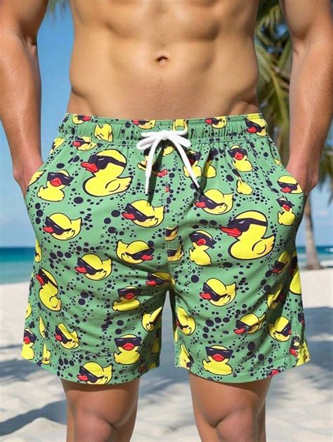 Manfinity Swimmode Men's Cartoon Duck Print Drawstring Waist ...