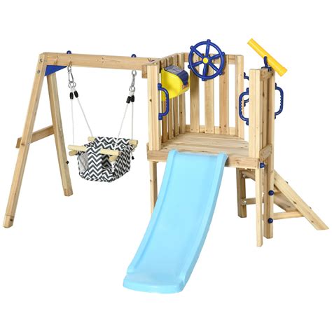 Amazon.com: Outsunny 3 in 1 Wooden Swing Set Outdoor Playset with Baby ...
