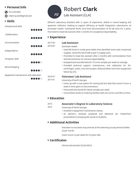 Image result for Lab Assistant Resume Example