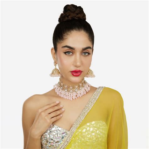 Buy Zaveri Pearls Pink Cluster Beads Stones Diamonds Necklace and ...