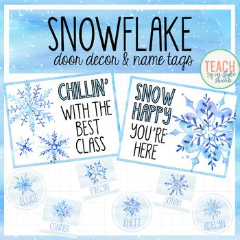 Watercolor Snowflake Door Decor | Winter Name Tags | Locker Tags | Editable